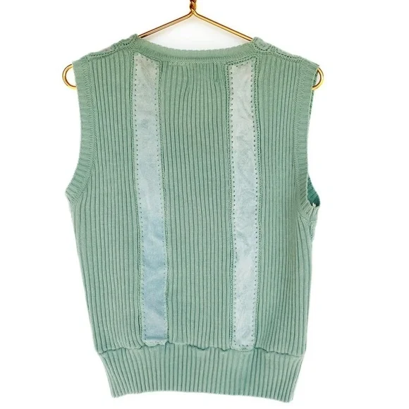 Vtg Leather Patchwork Vest in sage green Womens size M - Picture 3 of 6